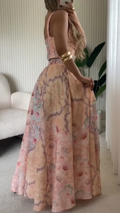 Pastel Floral Corset Top & Maxi Skirt Co-Ord Set