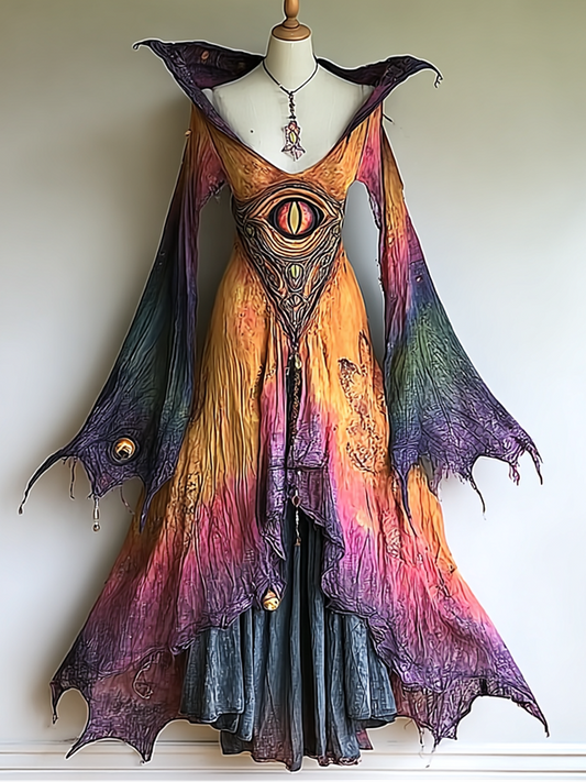 Women's Halloween exaggerated contrasting color cape dress 58da