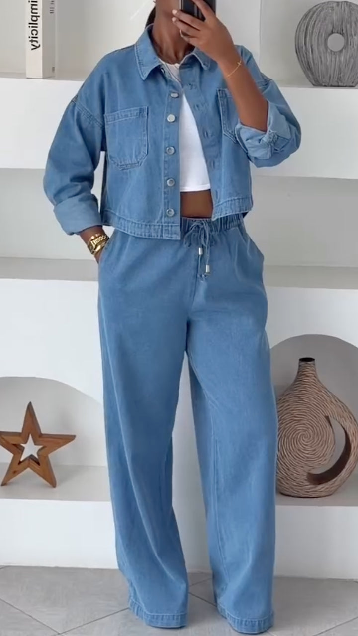 Light Blue Denim Two-Piece Set