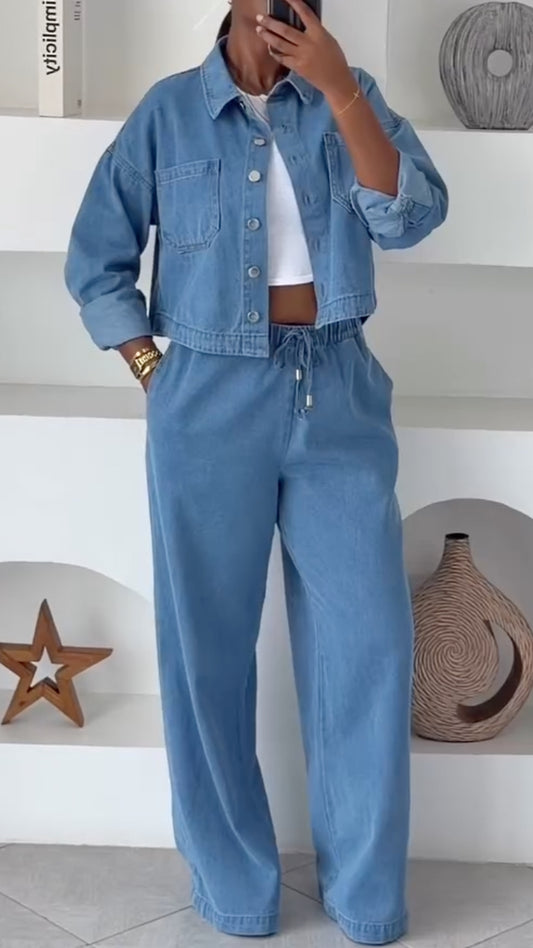 Light Blue Denim Two-Piece Set