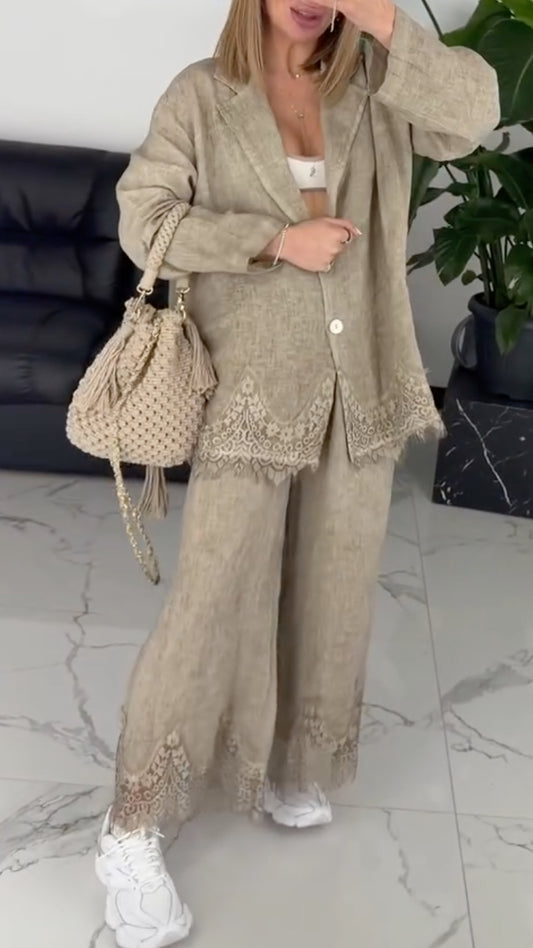 Linen Blazer & Wide Leg Pants Co-Ord Set