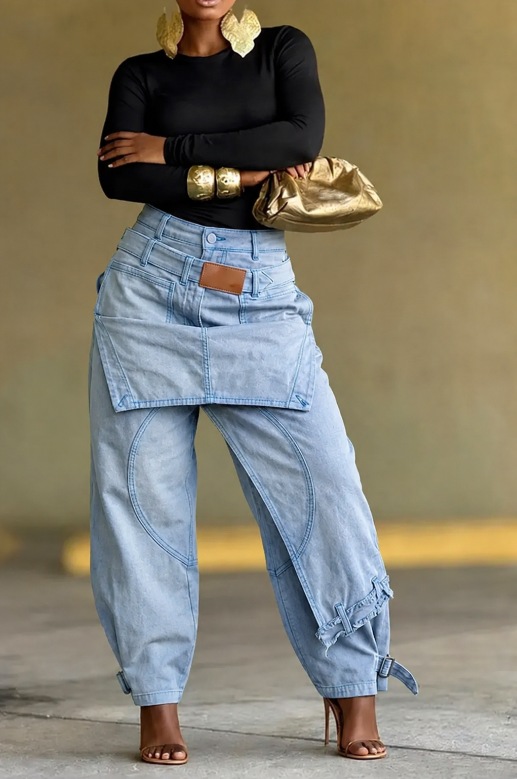 Olive Green Multi-Pocket Cargo Barrel Pants