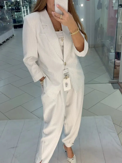 Pinstripe 3/4 Sleeve Blazer & Jogger Pants Co‑Ord Set