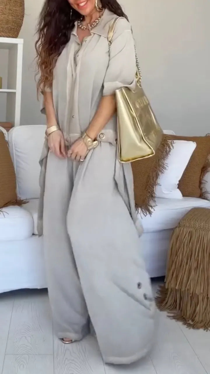 Button-Down Shirt & Wide Leg Pants Co-Ord