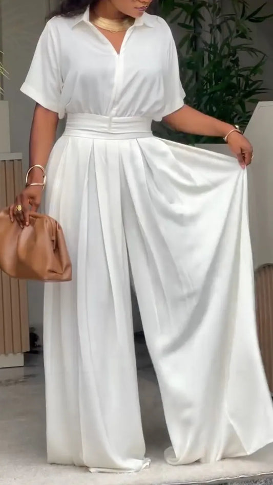 White Satin Cinched-Waist Co-Ord Set