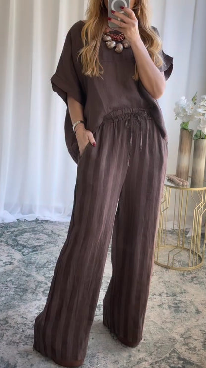 Linen-Blend Striped Pants Co-Ord Set