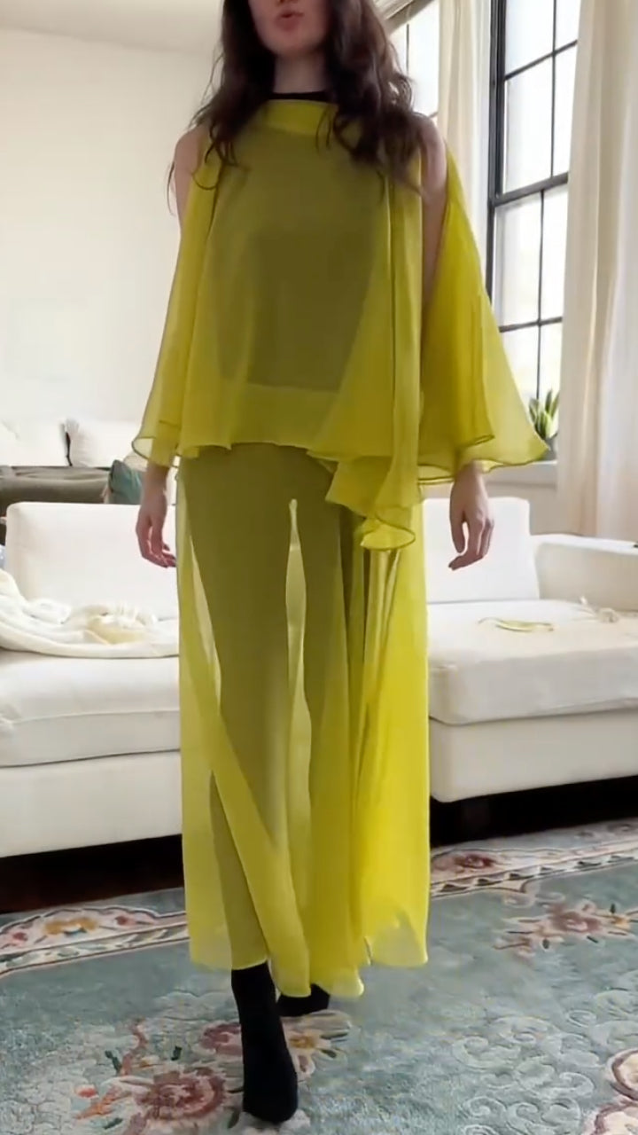 Bright Yellow Sheer Chiffon Co-Ord Set