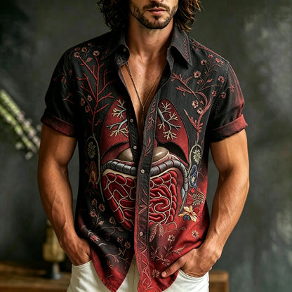 Men's Retro Halloween Botany With Human Anatomy Art Casual Shirt