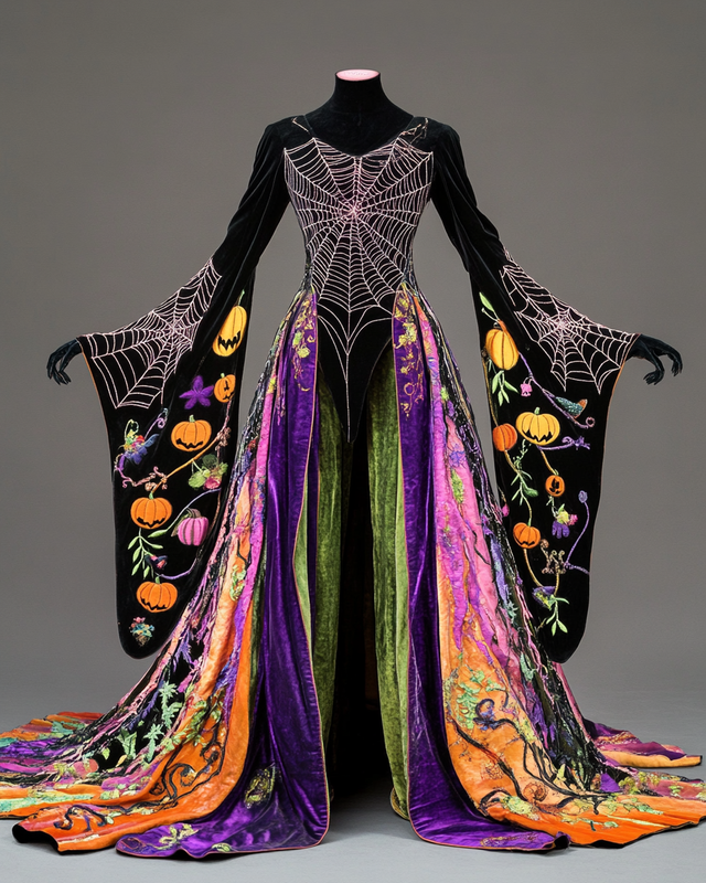 Women's Halloween Bat Wing Sleeve Contrast Cape Dress 8f68