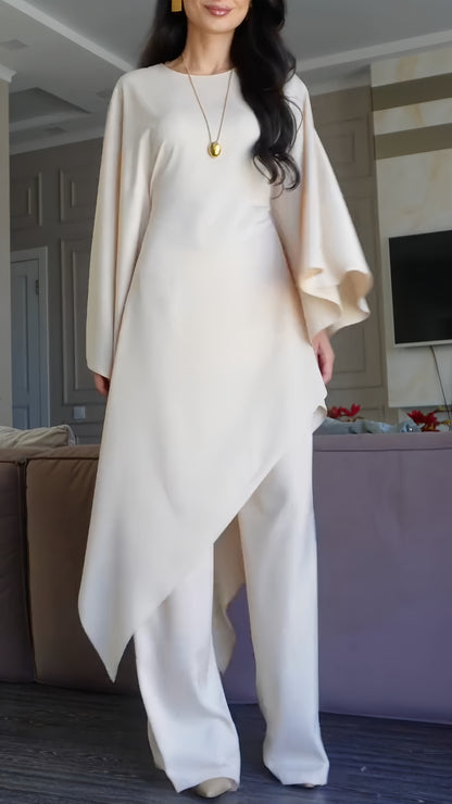 Cape Sleeve Asymmetrical Tunic & Pants Suit
