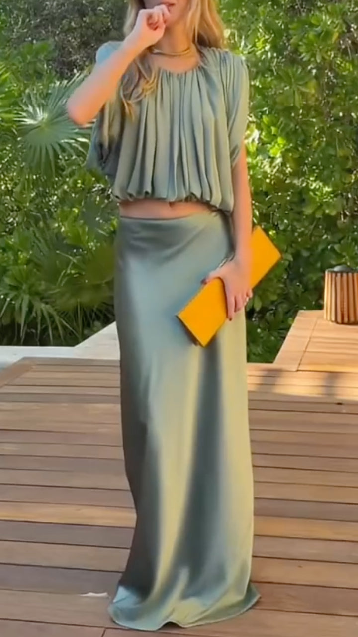 Ruched Crop Top and Maxi Skirt 2 Piece Set
