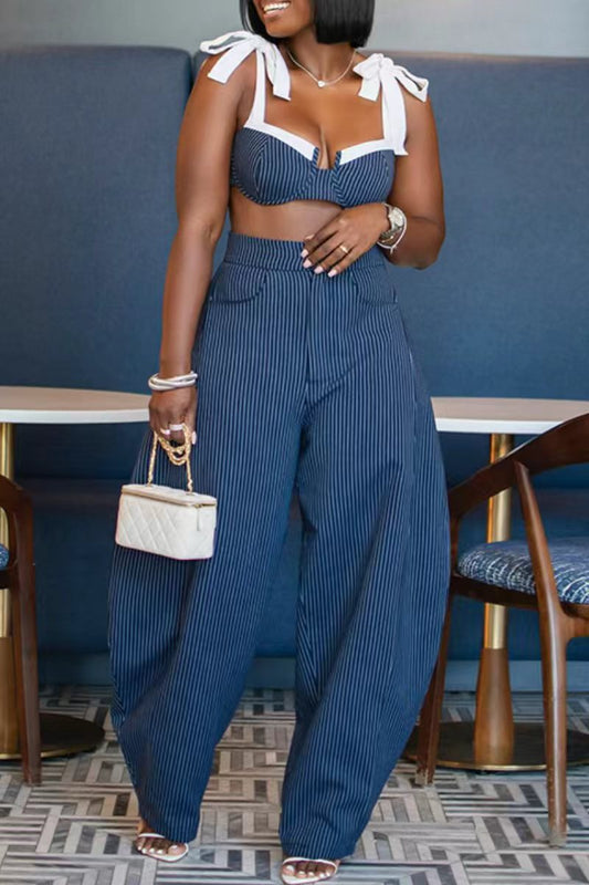 Striped Bow Top & Bottom Co-Ord Set