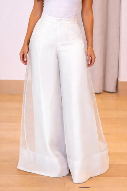 Women's Organza Patchwork Double-Layer Wide-Leg Pants