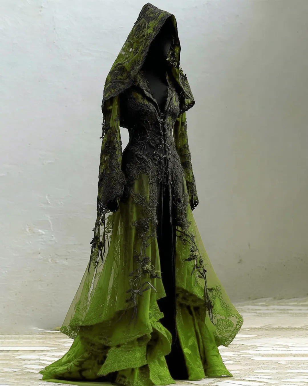 Halloween Themed Gradient Embroidered Lace Dress 7e8d