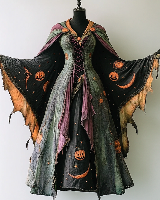 Halloween Theme Party Dark Loose Wide-Sleeved Cape Dress 90ef