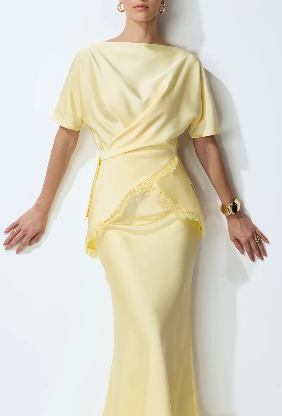 Elegant Yellow High Waist Long Dress Matching Set