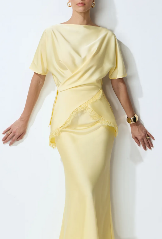 Elegant Yellow High Waist Long Dress Matching Set