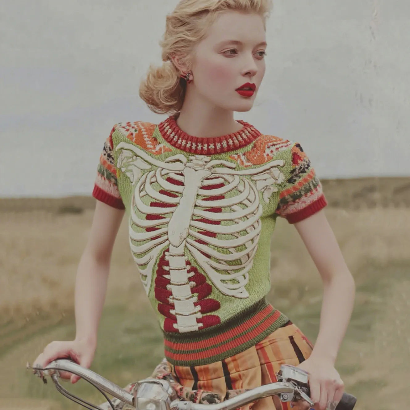 Vintage Halloween Anatomy Art Short Sleeve Chunky Knitted Sweater
