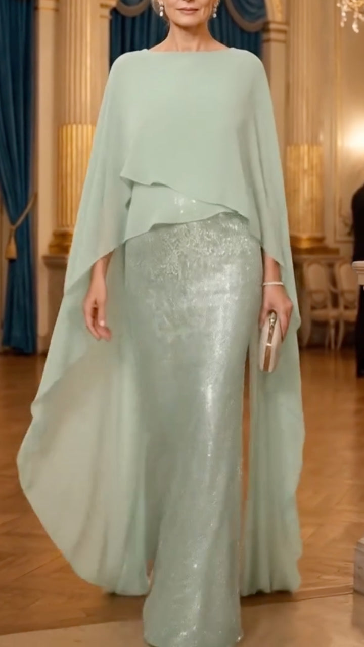 Mint Green Capelet Sequin Mermaid Gown