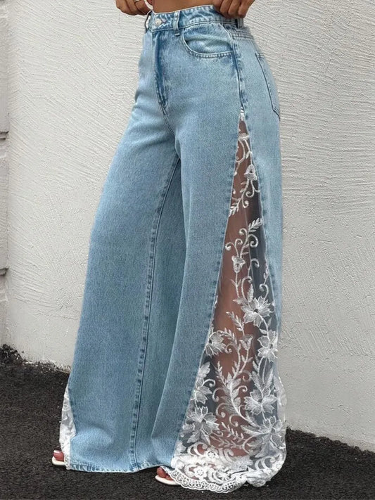Stylish Casual Spliced lace Denim Jeans