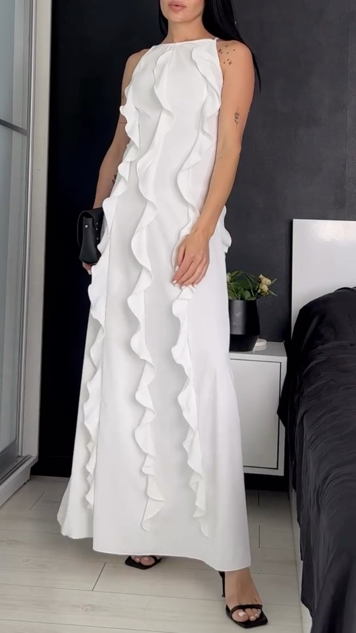 Women's Sleeveless  Ruffle Trim Maxi Dress