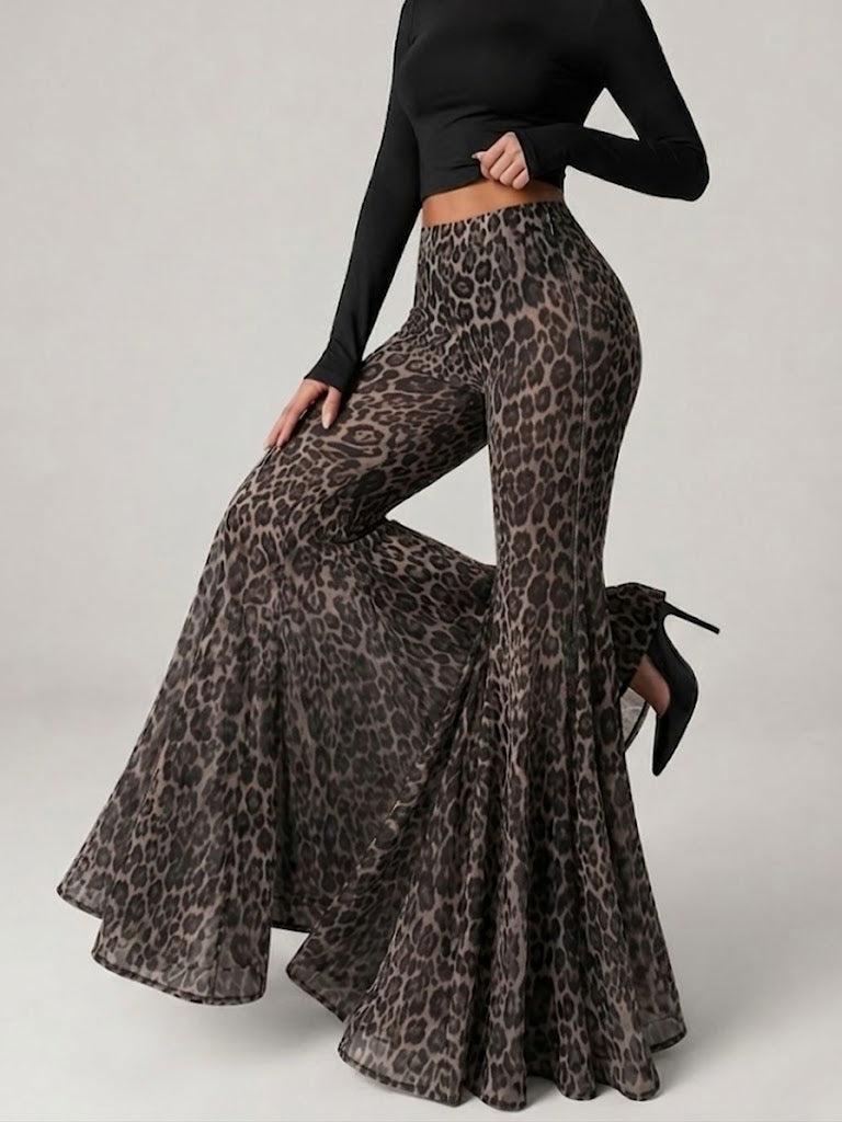 Stylish And Sexy Stretchy Leopard-print Flared Pants