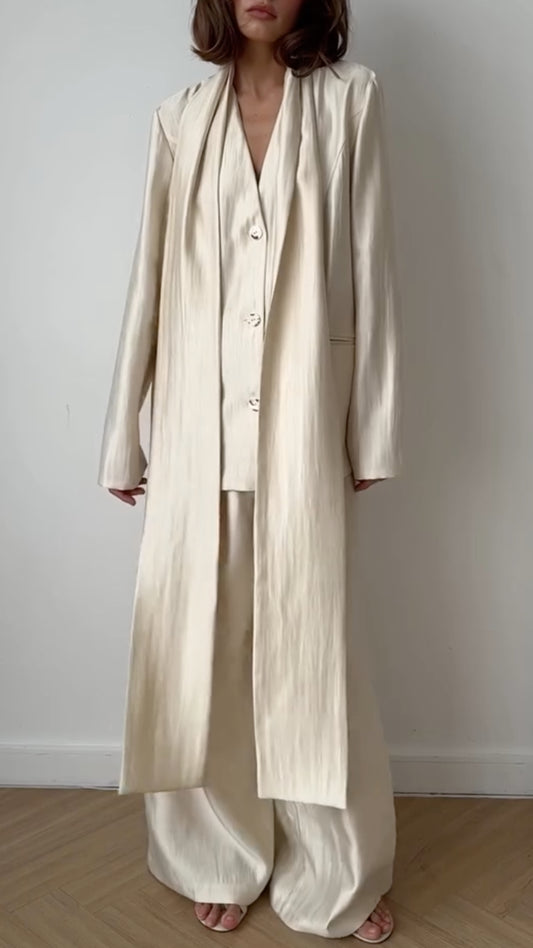 Cream Satin Oversized Blazer Co-Ord Set
