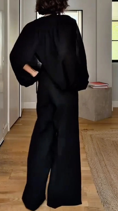 Black Oversized Blouse & Wide Leg Pants Set