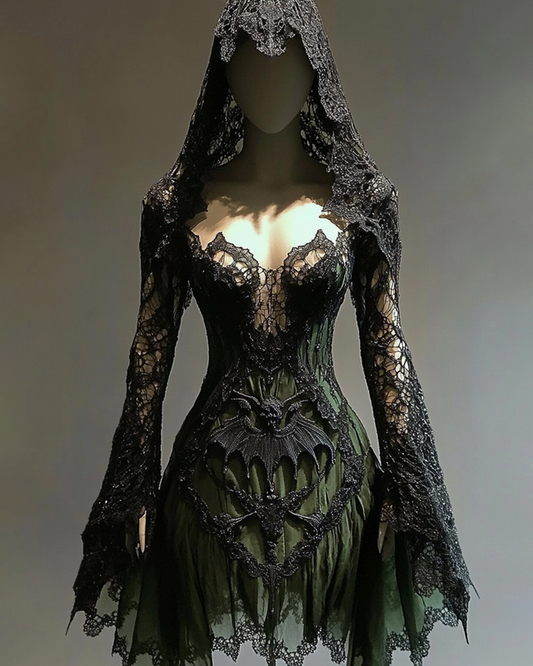 Halloween-themed bat lace embroidered mini dress 9ddc