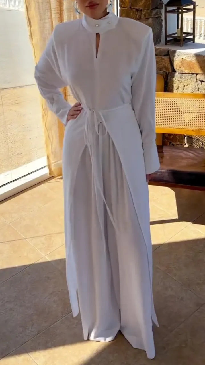 Mock Neck Long Sleeve Top & Wide Leg Pants Co‑Ord Set