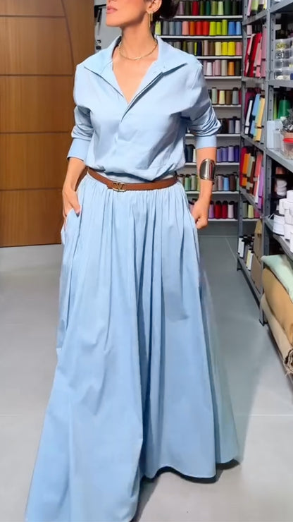 Light Blue Shirt & Maxi Skirt Set