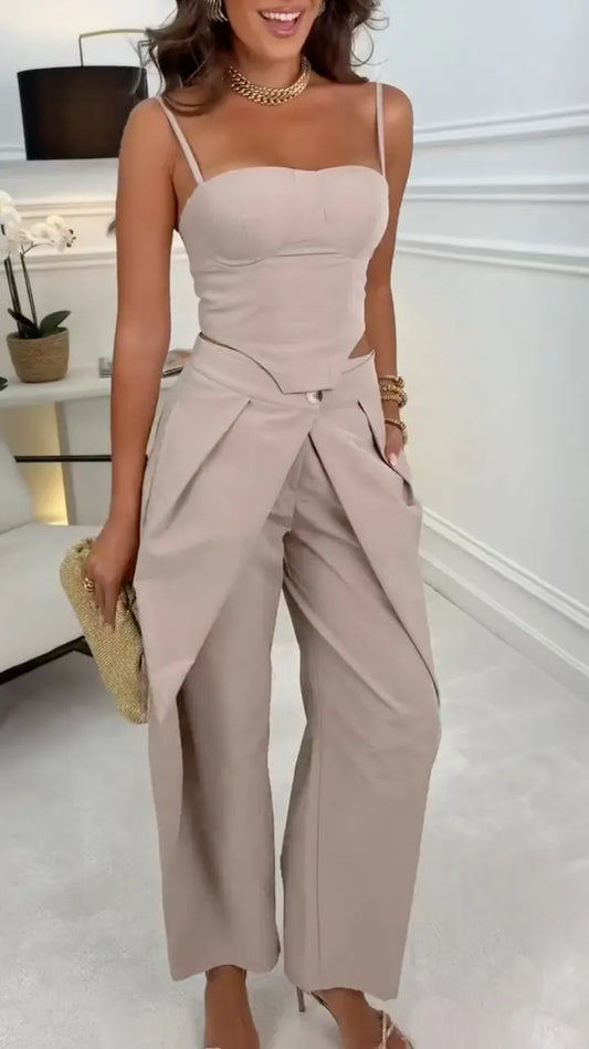 Nude Corset Wrap Overlay Trouser Two Piece Suit