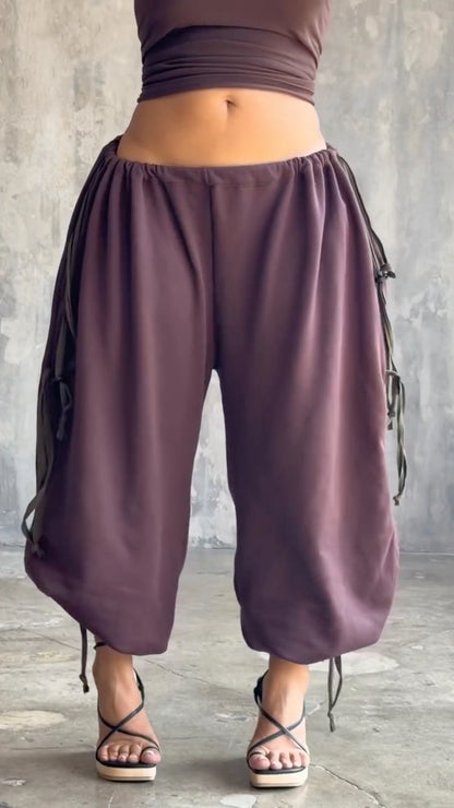 Drawstring Ruched Wide Leg Pants