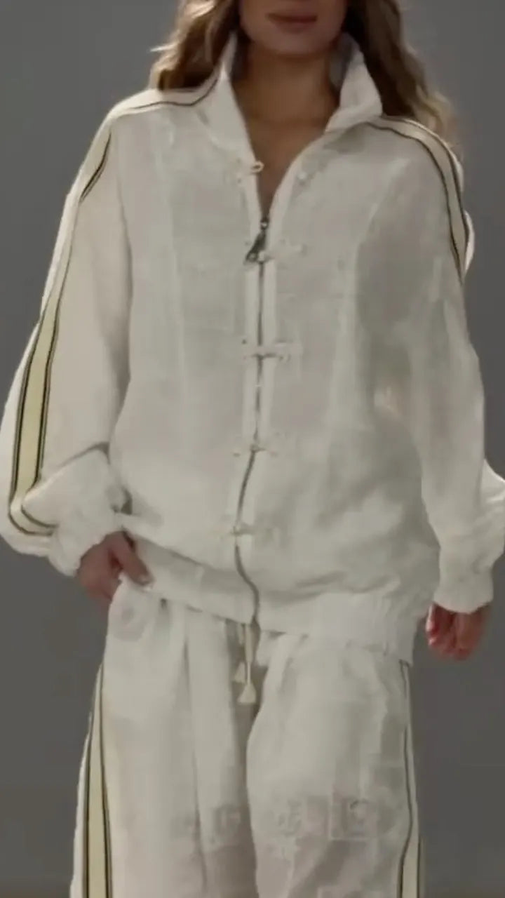 Women's Lapel Suit with Embroidery and Button-Knot Design