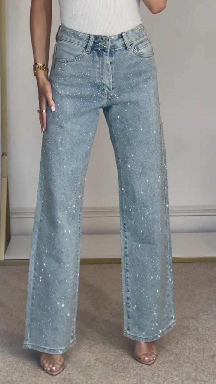 Textured Speckled Straight Leg Jeans