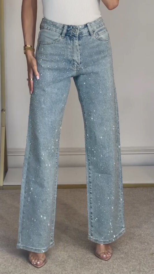 Textured Speckled Straight Leg Jeans
