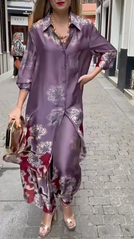 Women's Lapel Printed Casual Suit