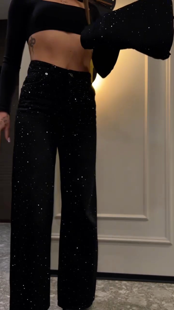 Women's Rhinestone Fashion Straight Leg Jeans