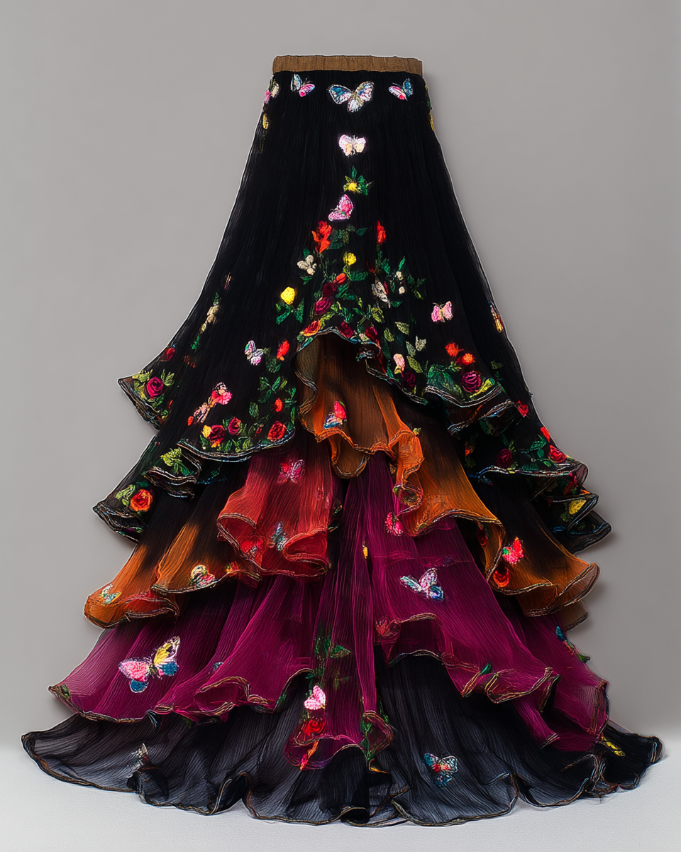 Elegant Patchwork Ruffle Skirt  fc03