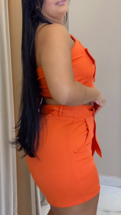 Orange Flower Halter Top and Shorts Set