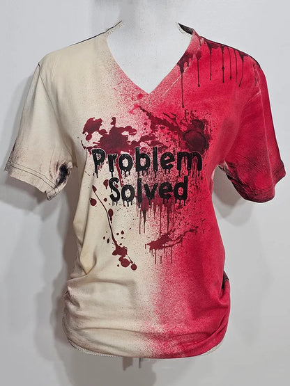 Unisex Bloody Problem Solved Halloween Art Pattern Print Cotton Graphic T-shirt