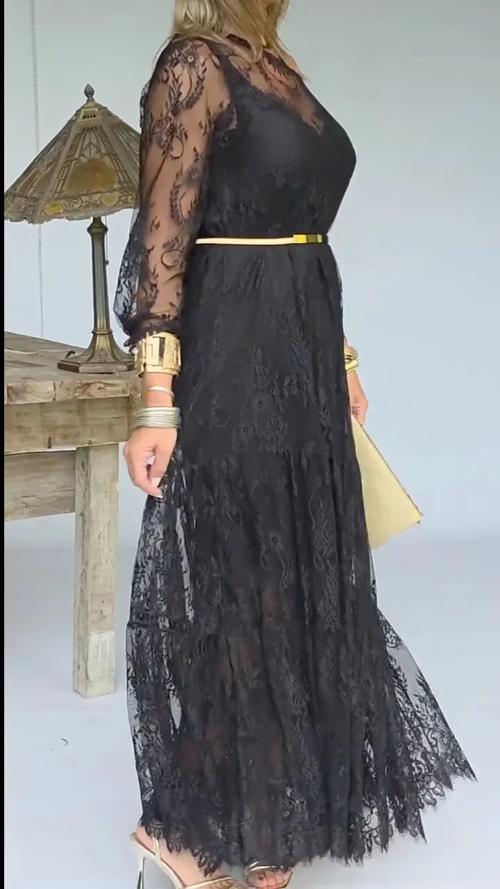 Women's Asymmetrical Neck Lace + Inner Dress Set