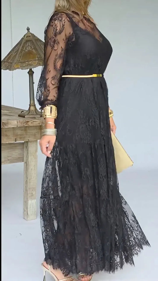 Women's Asymmetrical Neck Lace + Inner Dress Set