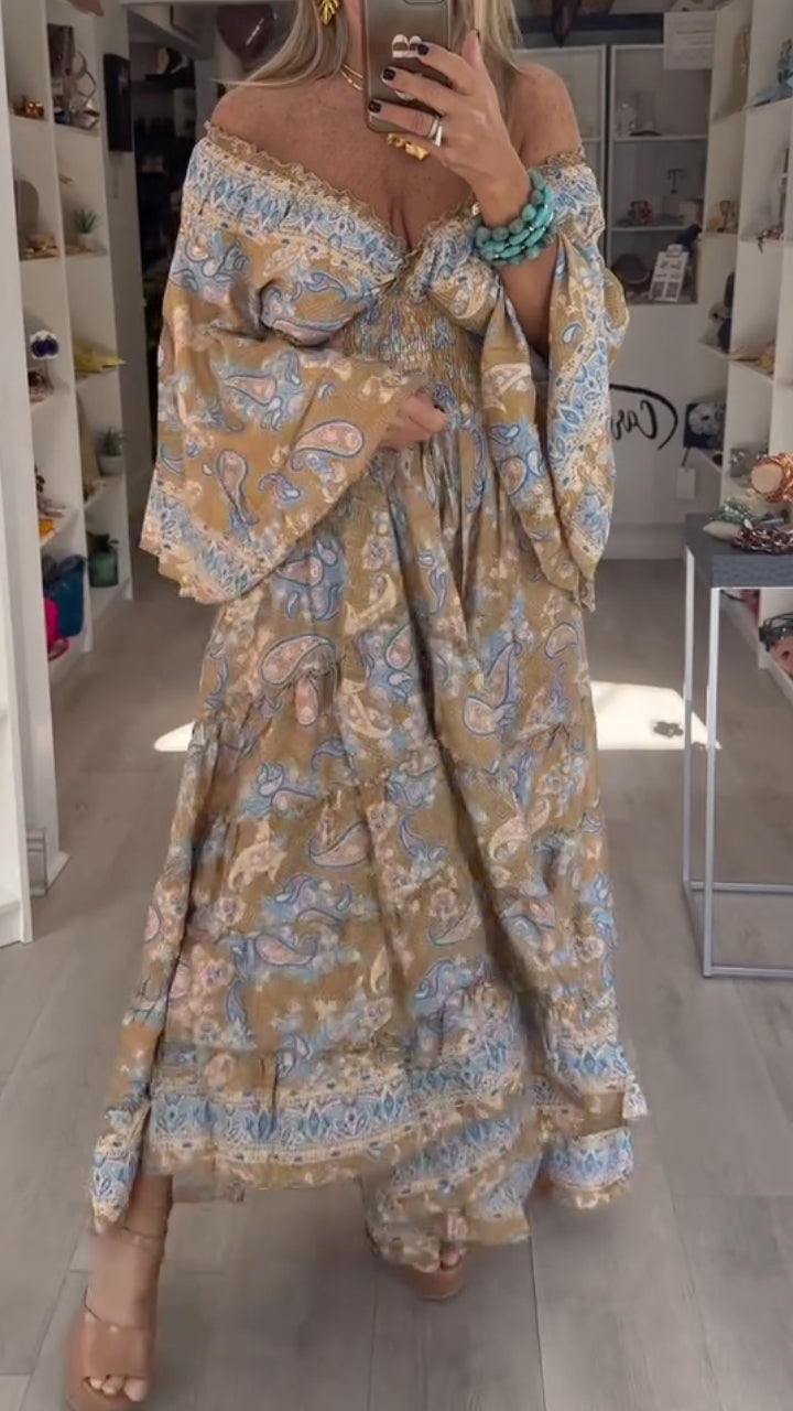 Boho Paisley Print Tiered Maxi Dress