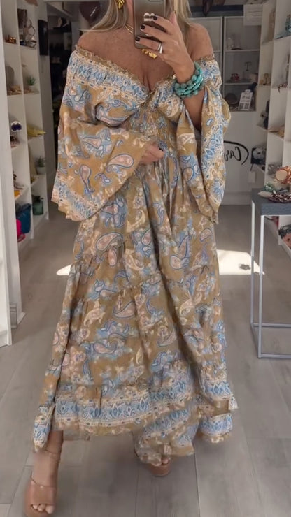 Boho Paisley Print Tiered Maxi Dress