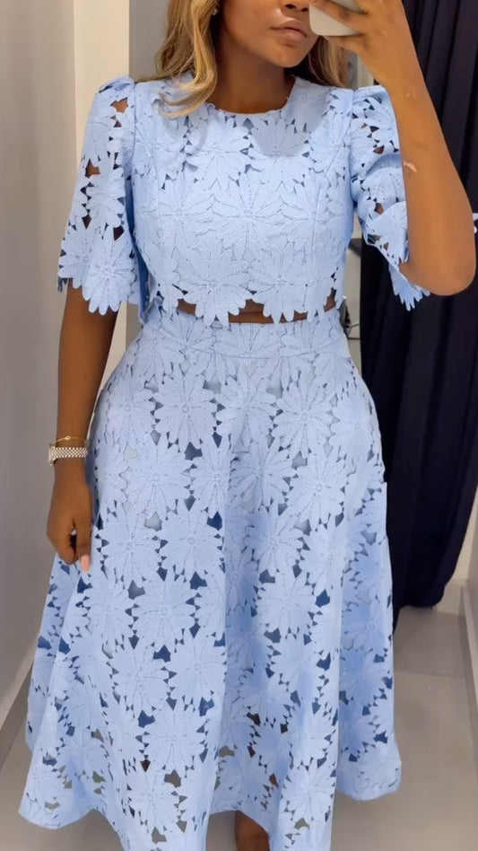 Floral Lace Crop Top & A-Line Skirt Set