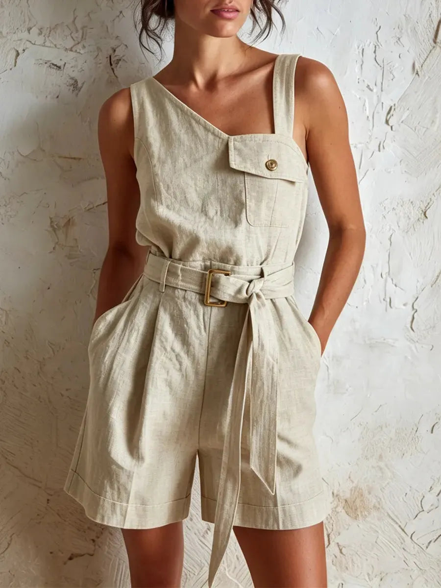 Effortless Asymmetrical Linen-Blend Jumpsuit