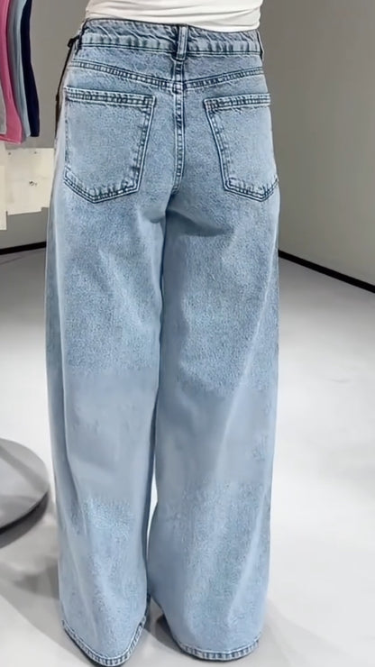Women's Faux Two-Piece Design Casual Jeans