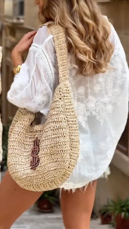 Floral Embroidered Lace Trim Boho Tunic Top