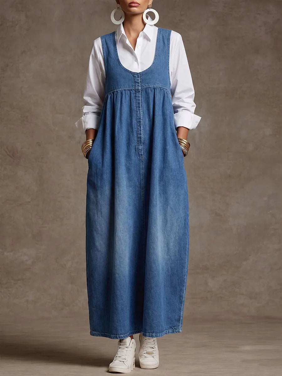 Women's U-neck Sleeveless Casual Loose Denim Dress